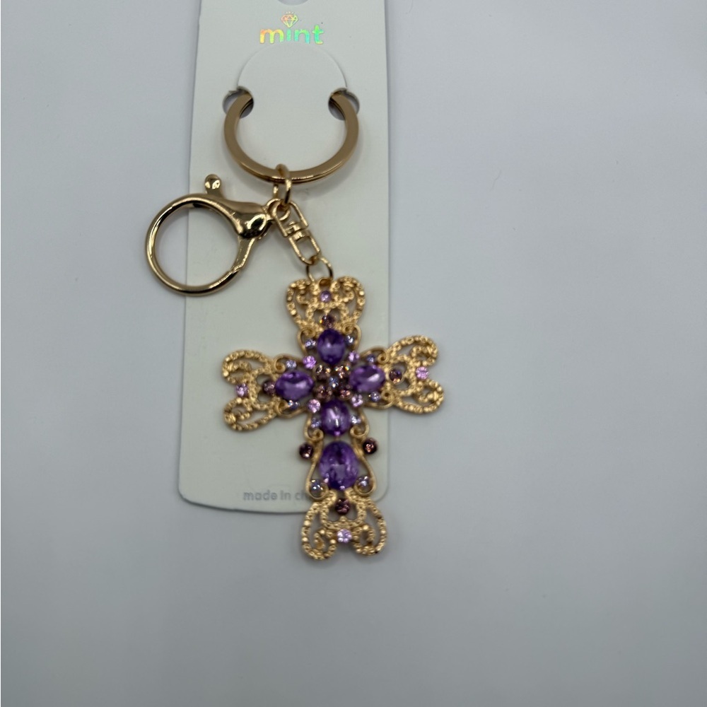 Mint Gold and Purple Jeweled Cross Key Holder
